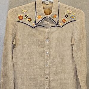 Spring Sale VTG Rare! HAND EMBROIDERED Chambray 60s Shirt Cotton Gauze Daggar